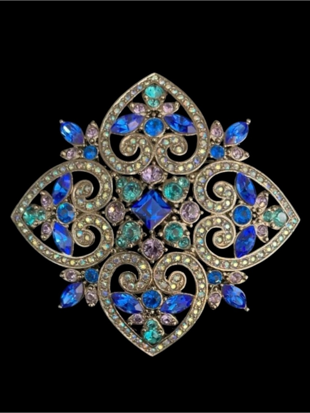 Vintage Joan Rivers Maltese Cross Brooch – Sapphire, Lavender & AB Rhinestones - Picture 4 of 13